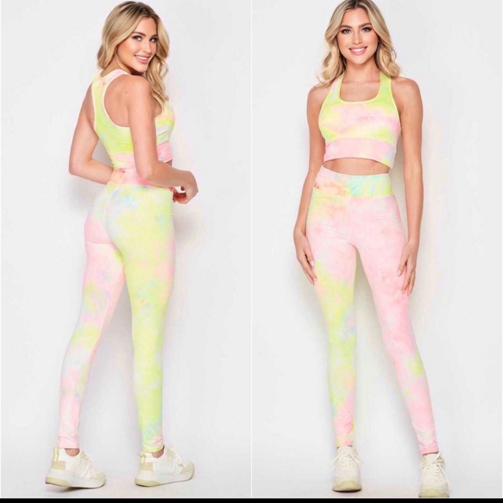 Neon tie-dyed buttery soft yoga - activewear. Set padded bra L\ XL
